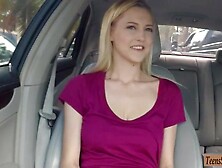 Big natural tits teen banged by stranger inside his car