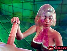 Hitomi with in Fishnet Body at the Pool - CG Animation Featuring Oral pleasure & Tugjob Rod Stimulation in Water,  and Deepthroat
