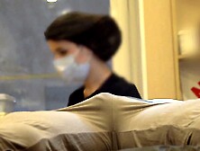 Bulge weenie flash at a beautician appointment