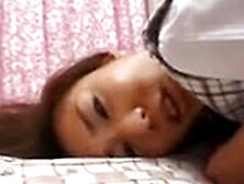 Japanese girl fingers wet pussy in close up before a harsh banging