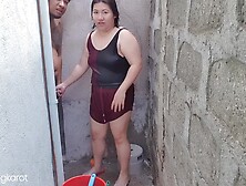 Filipina Taking A Bath Outside The House Got Fuck