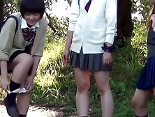 Voyeur films schoolgirls flashing pussies while peeing outside