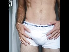 Amateur Guy Showers In White Trunks And Blows A Huge Load