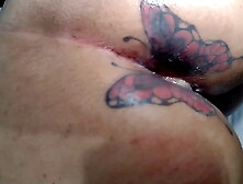 MARY BUTTERFLY happy and smiling being pulled up and plowed by friend without a condom,  clogs the butt of sperm that comes to fl