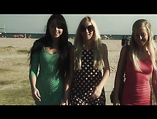 Three Stunning Ladies Go To The Beach And Strut Their Stuff.