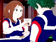 Ochako Uraraka plays hard with Izuku Midoriya's penis in the warehouse.  - My Hero Academia Hentai