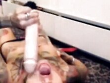 Tattooed Blonde Rough Throat Sex With Dildo On Webcam