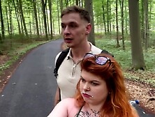 My fan has a biggest rod - French amateur hiking public sex hirsute redhead banging in forest