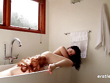 Hot Amateur Lesbians Take A Sexy Bath Together