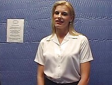 Blonde MILF strips and serves stiff pecker