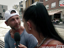 German skinny brunette milf public street casting pick up for porn