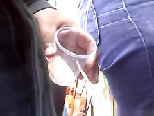 Guy touches women's asses in jeans pants