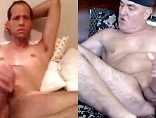 Old Bloke And Young Stud Are Stroking Their Big Pricks While Skyping Naked