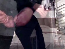AMATEUR - ELEGANT - TUGJOB WITH EJACULATION IN ALL EBONY SUIT AND LARGE ROD