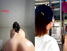 Cute Asian in glasses riding a long cock