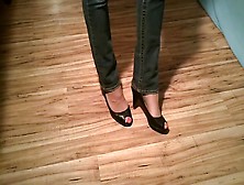 Office Play Black Peep Toe Heels