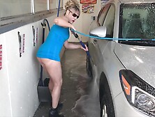 Bubble Butt Milf Stepmom Big Calves No Panties Car Wash Nude Public