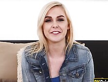 Pale blonde cutie Eva Marie facialed on her first sex s