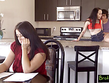 Stepbrother caught skinny stepsister Bambi Black satisfying Ricky Spanish's cock with her small tits