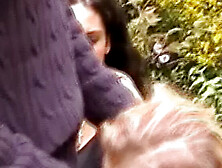 German Amateur Blonde & Brunette Suck Big Dick in Park - Hardcore Outdoor BJ