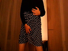 Crossdresser In Polkadot Dress Having Fun Alone At Home