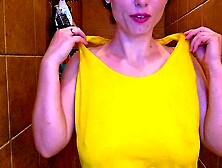 Trying on a yellow tank top with water test