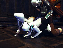 Din Djarin having fun with 2 Haydee robots: Starwars the Mandalorian & Haydee Crossover parody