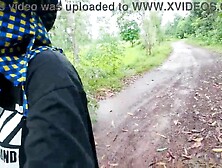 Thai cutie walks and shows her twat on the side of the road.  Clear Thai voice.