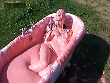 girl bath in slime with clothes