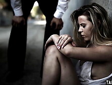 Sleazy guy fucking a sexy blonde homeless teenie Aubrey Sinclair roughly