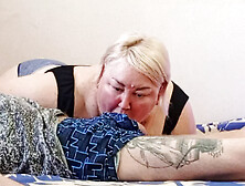 Stepmom sucks my dick until I cum in her mouth with hot cum