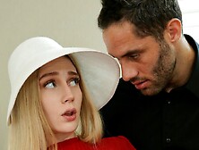 Teen in a red dress Emma Starletto is screwing with her boss