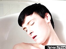 Pale twink doll pulls on that huge dong and stays silent