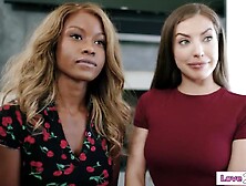 Str8 roommates black Jezabel Vessir and Spencer Bradley lied to the lesbo recruiters Mona Azar and Charlotte Sins and now get to