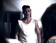 Concupiscent teen step son has a three-some with his older step mother and her large bazookas GF