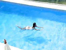 Busty Darkhair Is Alone At The Pool