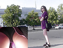 Upskirt (fake) public scene exposes amateur classic panties
