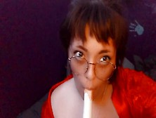 Chubby Lady Gets Herself Off And Then Licks On Dildo ♡