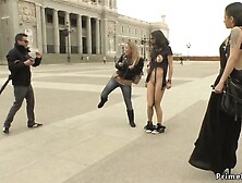 Brunette fucked and face cummed public