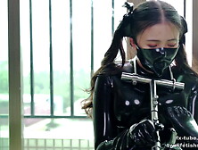 Attractive Latex Skank Metal Bondage And Breathplay