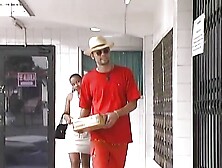 Pregnant woman sucks two men's cocks with lot of affection