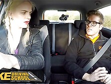 Fake Driving School - Instructor Is Caught Masturbating By A Sexy Blonde With Fantastic Tits