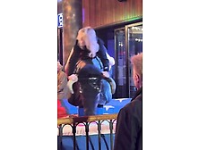 White girl rides bull