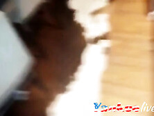 Skinny babe at home shows off her sexy body and her skills with black dildo