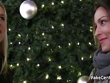 Sisters fuck big cocks in public