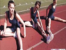 Sexy track runners gets their pussy wet and licked