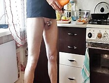 Guy With Locked Cock Is In The Kitchen