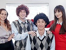 Mom Swap - Pretty Giant Titted Milfs Help Their Spoiled Stepsons To Get Along With Each Other