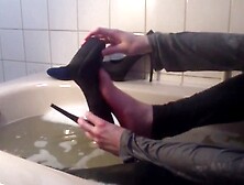 Gorgeous Grey Stilettos Getting Wet In The Bath