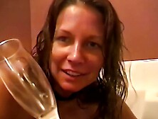 Gf Drinks Jizz from Wine Glass and Masturbation